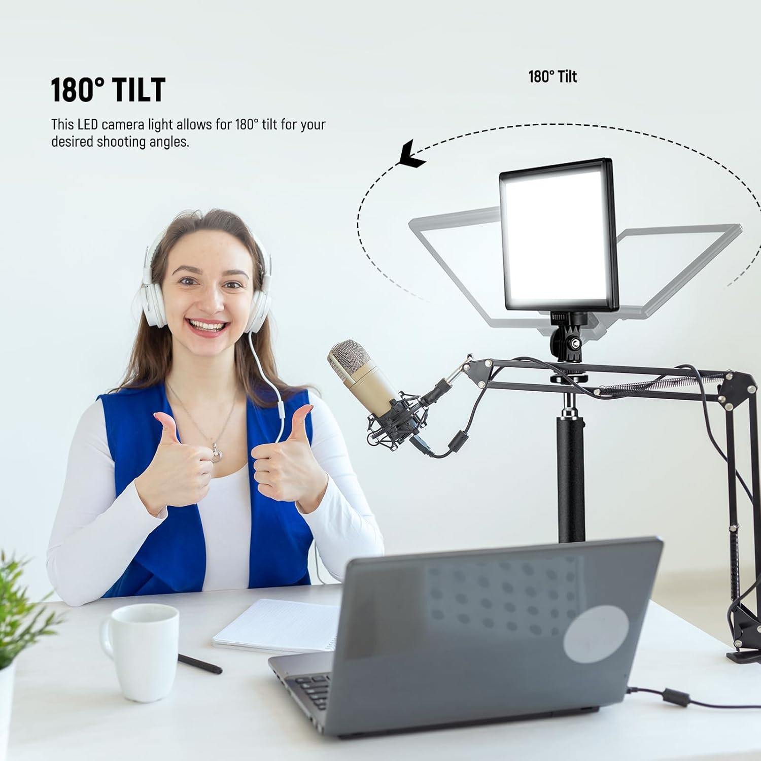 Thumbnail 6 de NEEWER NL-116AI 9" Dimmable LED Video Light Panel with Desk Tripod, 3200K–5600K CRI95+