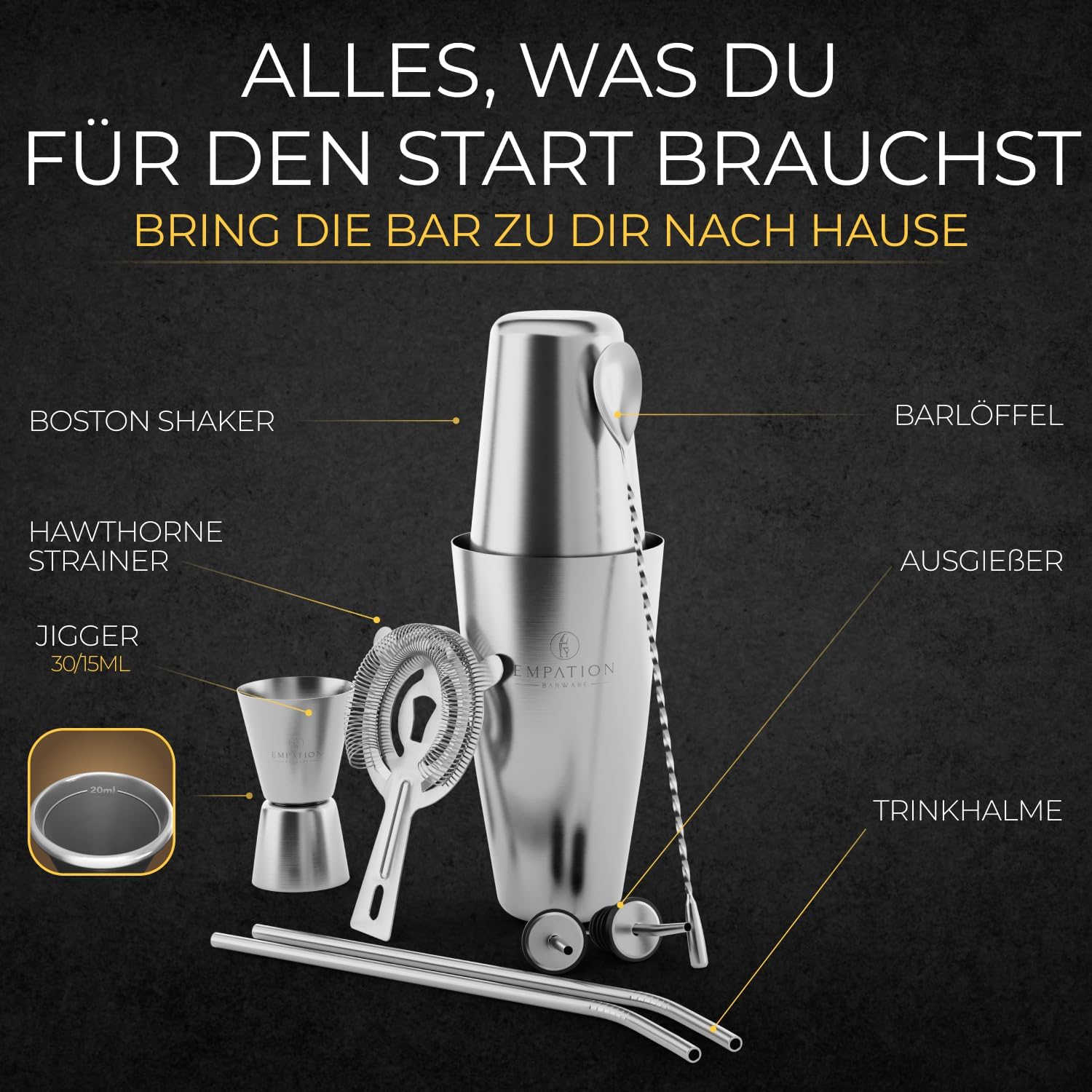Detalle 2 de EMPATION Cocktail Shaker 8-teiliges Set 825 ml