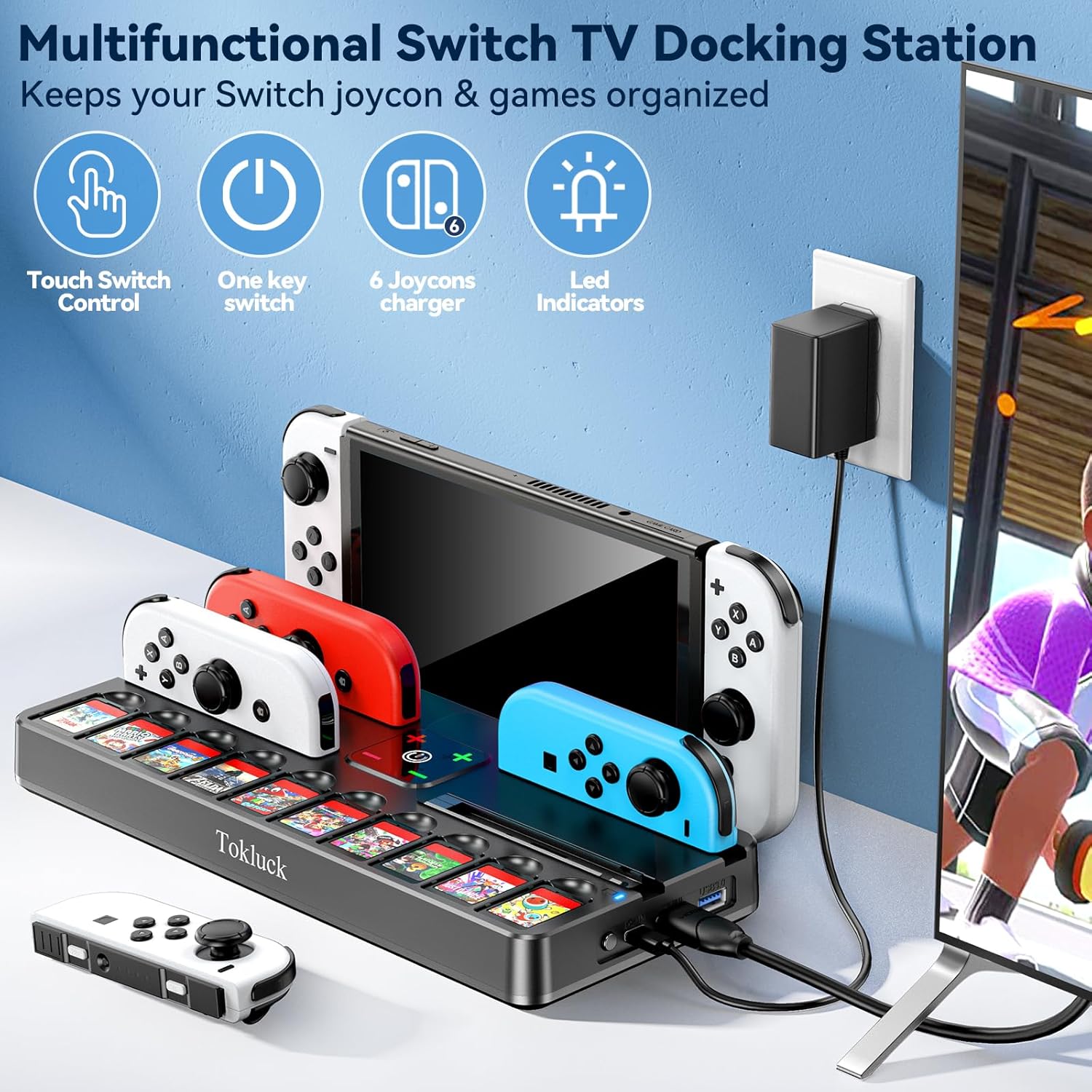Thumbnail 6 de Switch TV Dock con Caricatore per Joycon – Dock multifunzionale per Nintendo Switch/OLED con 4K HDMI, USB 3.0 e organizer per giochi