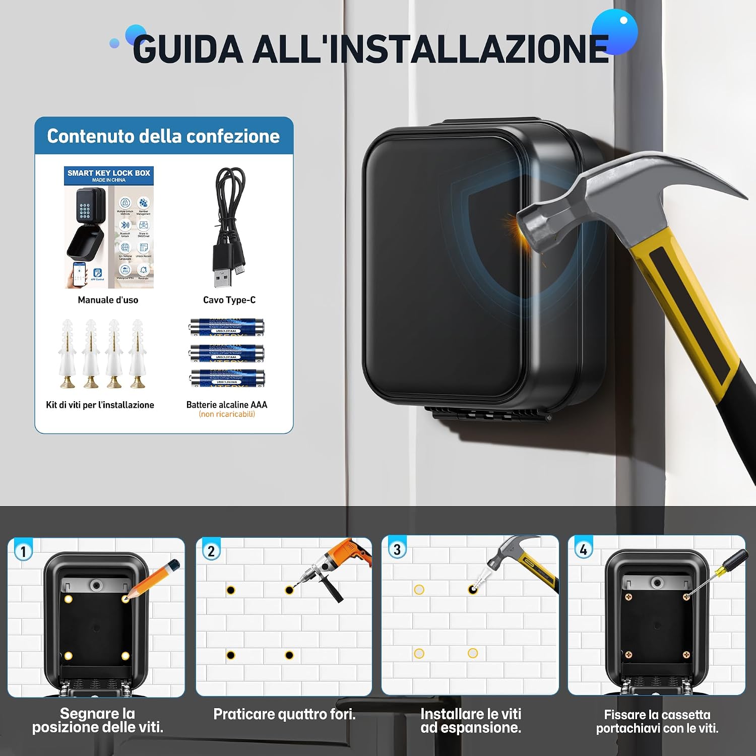 Thumbnail 6 de ENONEO Cassetta di Sicurezza per Chiavi Esterno Impermeabile con Bluetooth e Controllo App – 10x8x5 cm