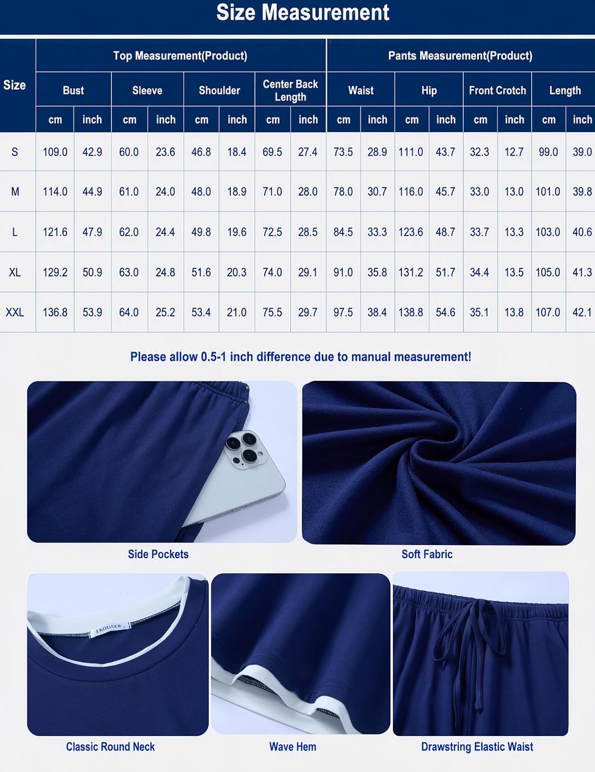 Detalle 1 de Ekouaer Men's Pajama Set in Polyester-Spandex Blend