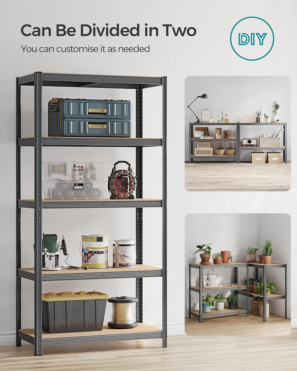 Thumbnail 6 de SONGMICS GLR050G01 5-Tier Steel and MDF Shelving Unit, 600 kg Capacity