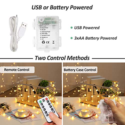 Detalle de Zorela Globe Fairy Lights: 15M 100 LED Outdoor/Indoor String Lights with Remote