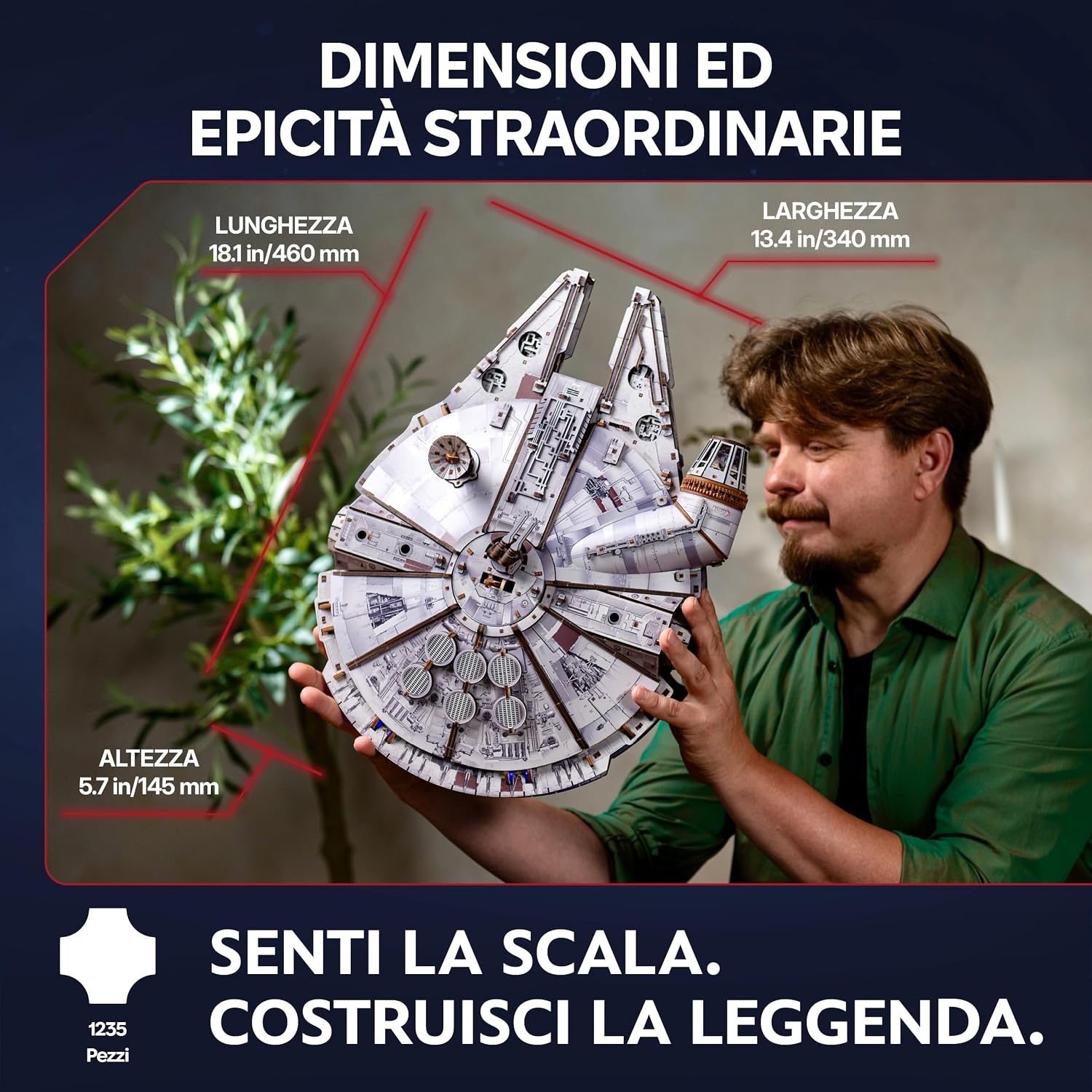 Detalle de UGEARS Millennium Falcon Puzzle 3D in Legno – Modellino da Costruire per Adulti con LED (1235 pezzi)