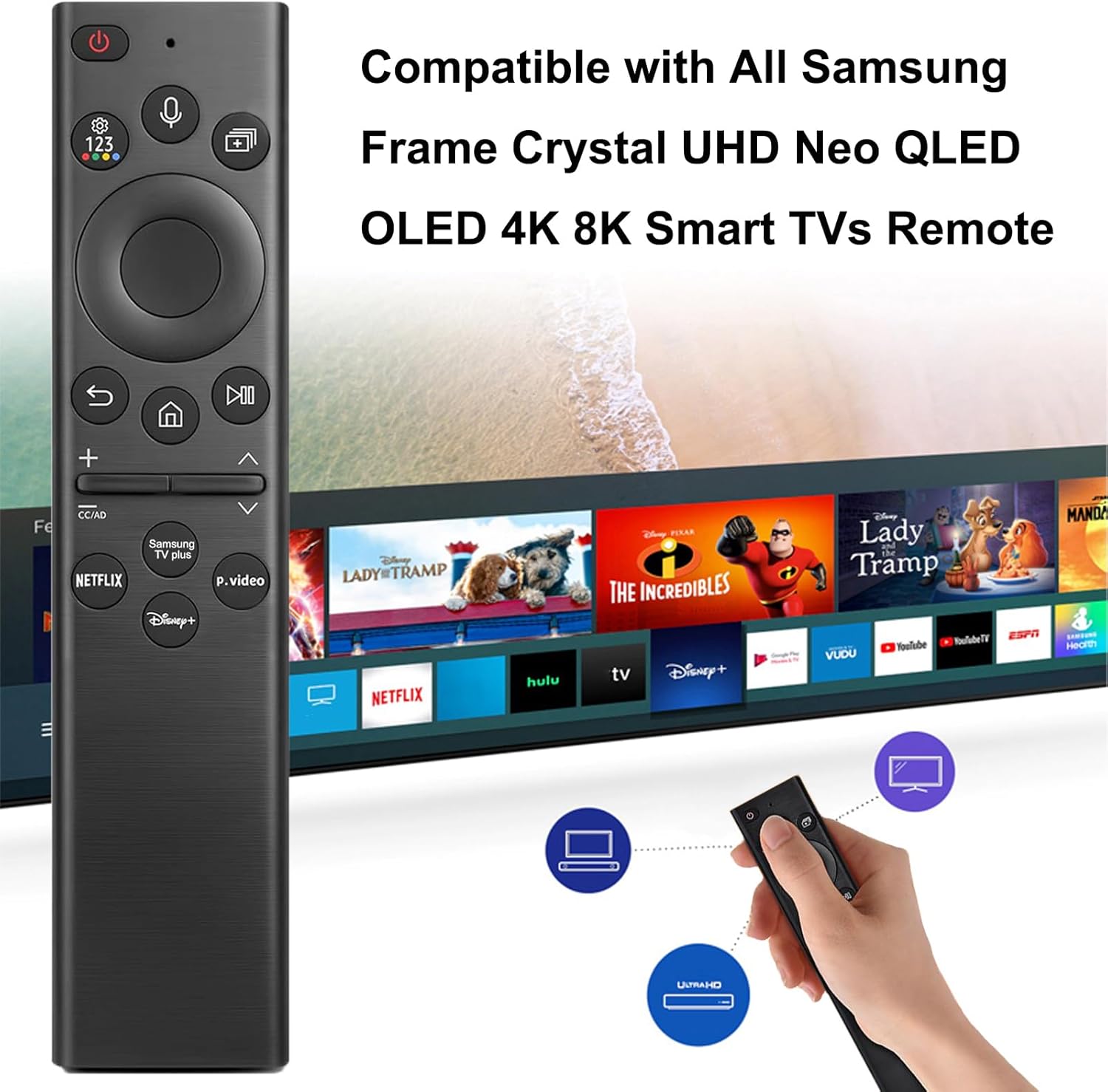 Thumbnail 4 de Universal Voice Remote Control Replacement for Samsung Smart TVs (2019–2025 Frame/Crystal/UHD/QLED/Neo QLED)