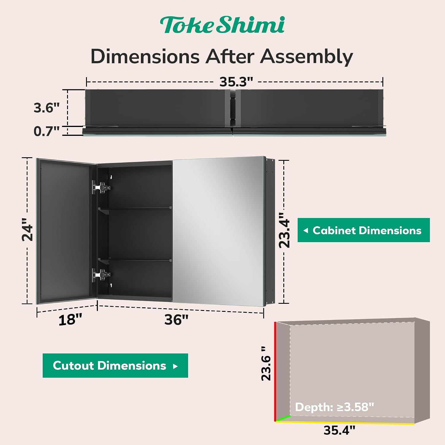 Detalle 2 de TokeShimi 36x24 Recessed Mirror
