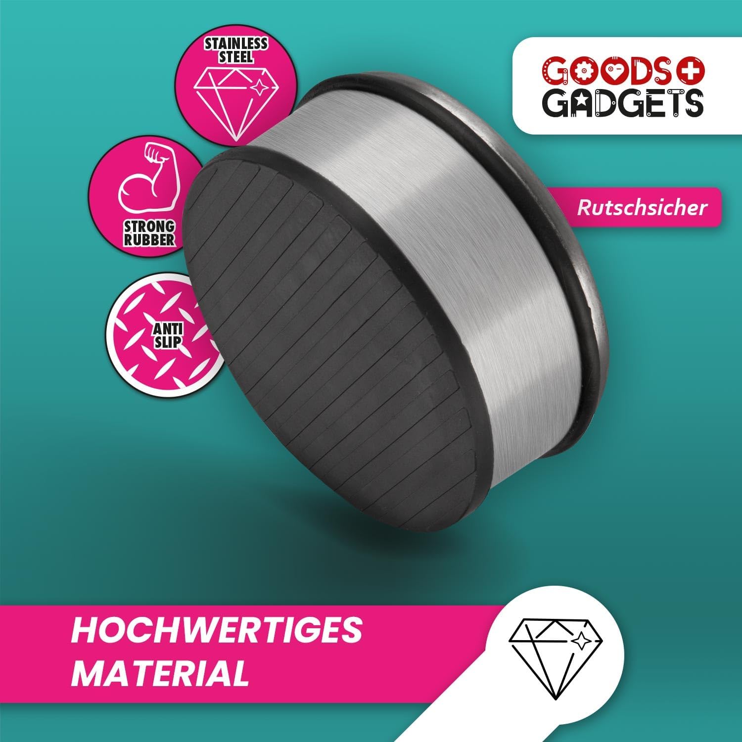 Detalle de GOODS+GADGETS® dörrstopp i rostfritt stål, 1,2 kg, med gummi