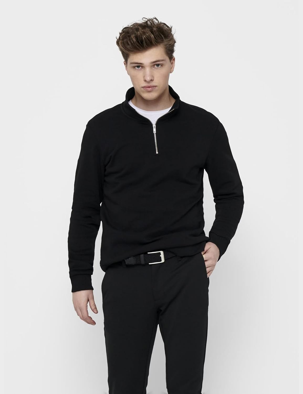 Detalle de ONLY&SONS Onsceres Life Half Zip Sweat da uomo in felpa mezza zip