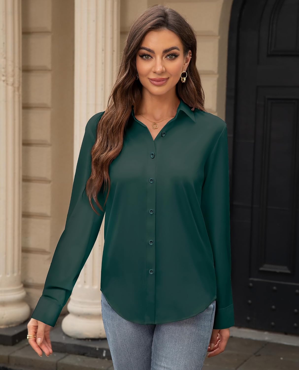 Thumbnail 6 de siliteelon Women's Stain-Resistant Button-Down Shirt, Long Sleeve, Stretch Blend