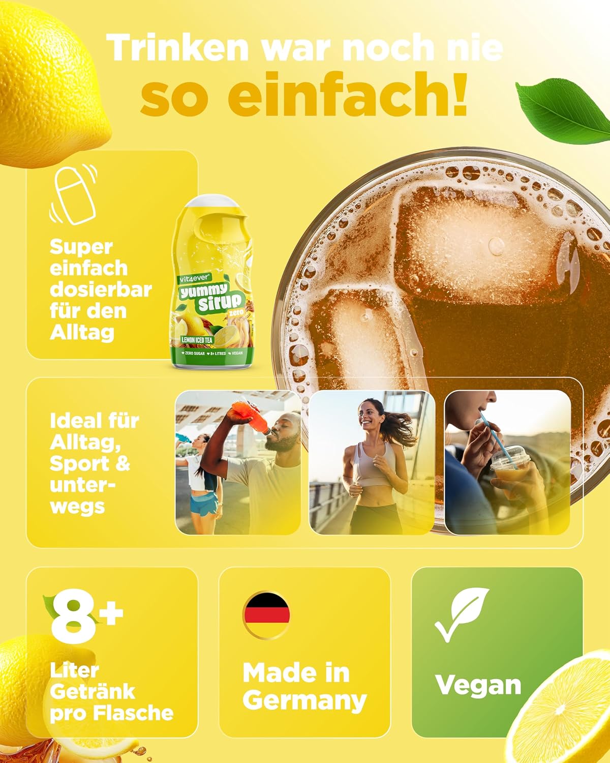Detalle de vit4ever Yummy Sirup Zero Mixed Box 2, 5 x 65 ml – Zuckerfrei, kalorienarm und hochkonzentriert