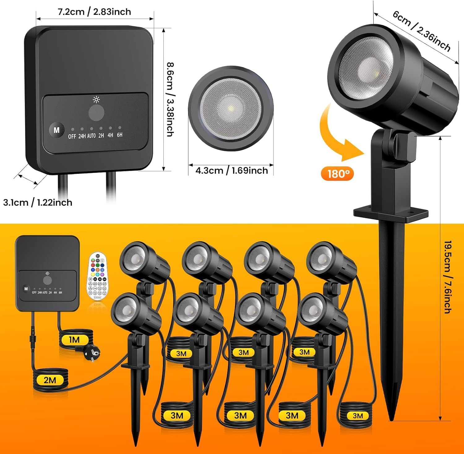 Thumbnail 6 de MEIKEE SP01RB RGB-tuinspots: set van 8 met afstandsbediening en IP66