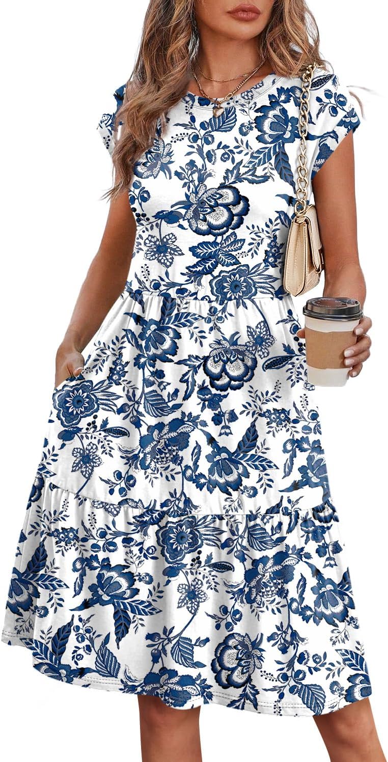 Detalle de WIHOLL Summer Dresses for Women 2026 Cap Sleeve Floral Tiered Sundress