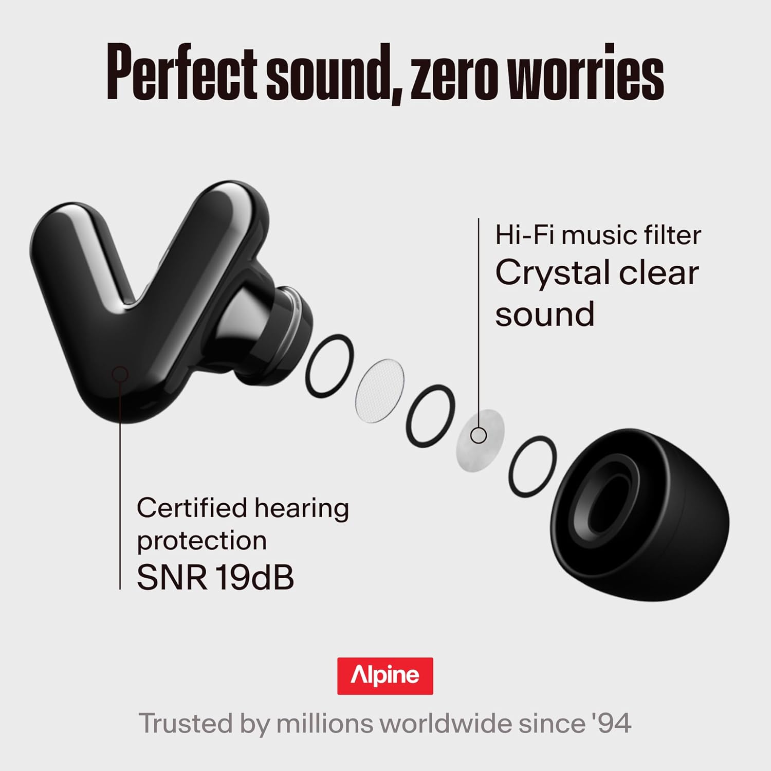 Detalle 2 de Alpine Tune Earplugs: High-Fidelity Concert Ear Protection (19 dB) with 4 Sizes