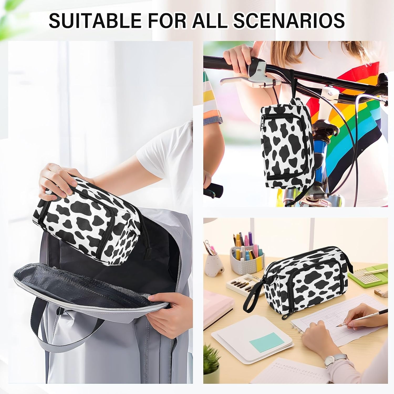 Thumbnail 6 de Mnsruu Big Capacity Pencil Case Black and White Cow Print – versatile organiser for school, travel and home