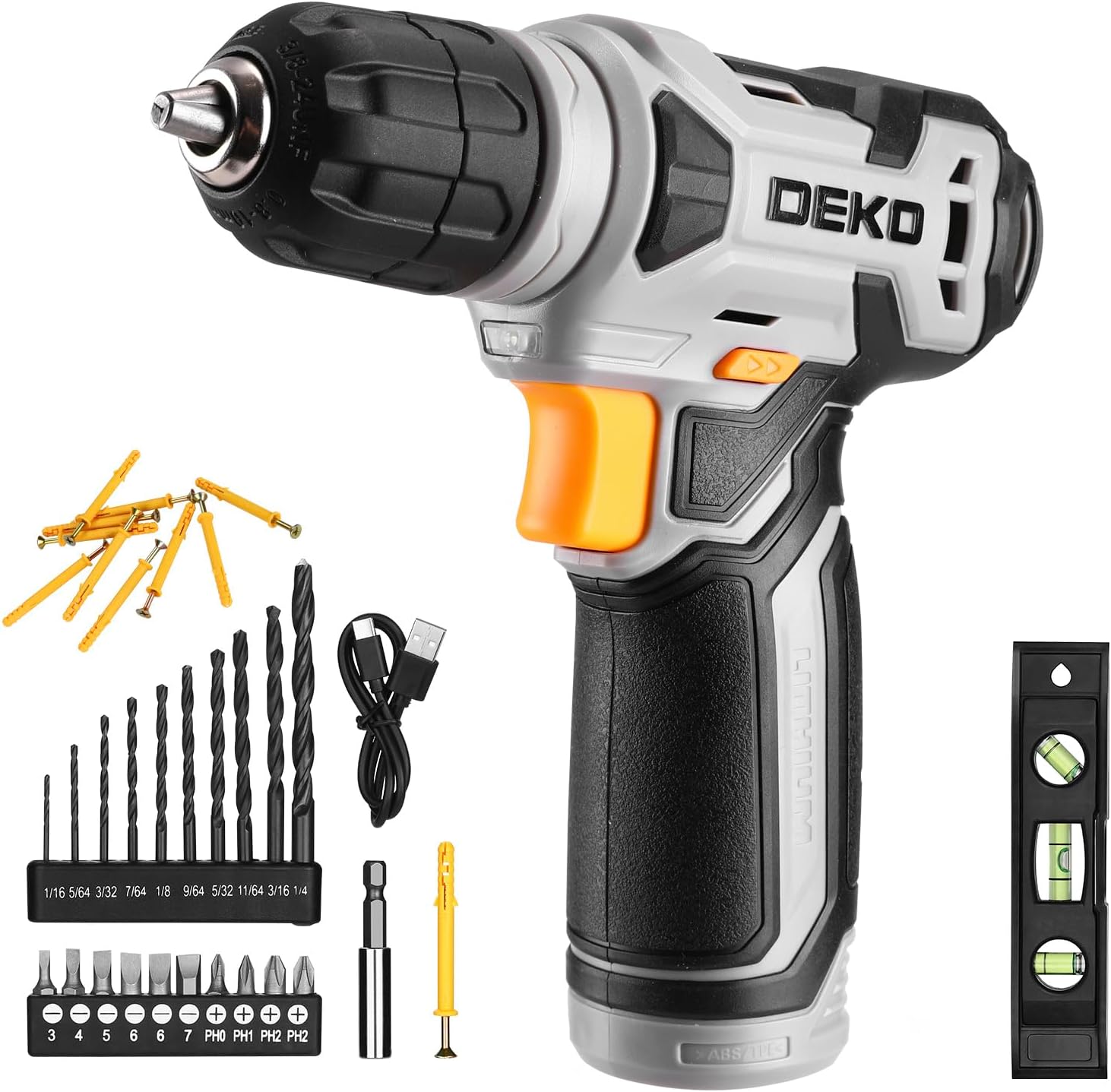 Detalle de DEKOPRO trapano avvitatore senza fili 8 V con mandrino da 10 mm, LED e 42 accessori