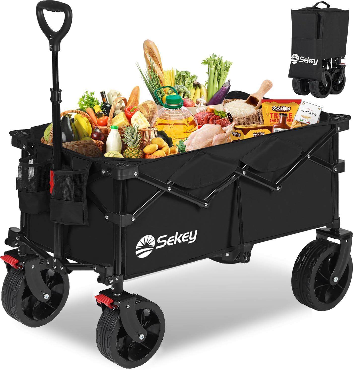 Detalle de Sekey XXL Bollerwagen faltbar mit Bremsen 150L/150kg – XXL 4020, Schwarz