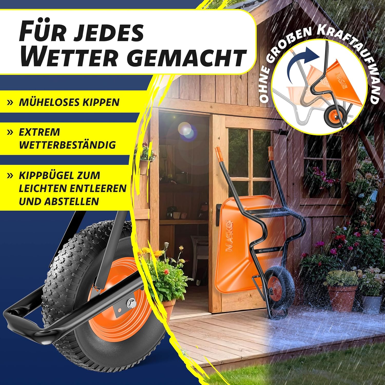 Thumbnail 4 de MASKO Schubkarre / Bauschubkarre 100 Liter (bis 250 kg) mit Luftreifen & Stahlfelge inkl. Ersatzschlauch