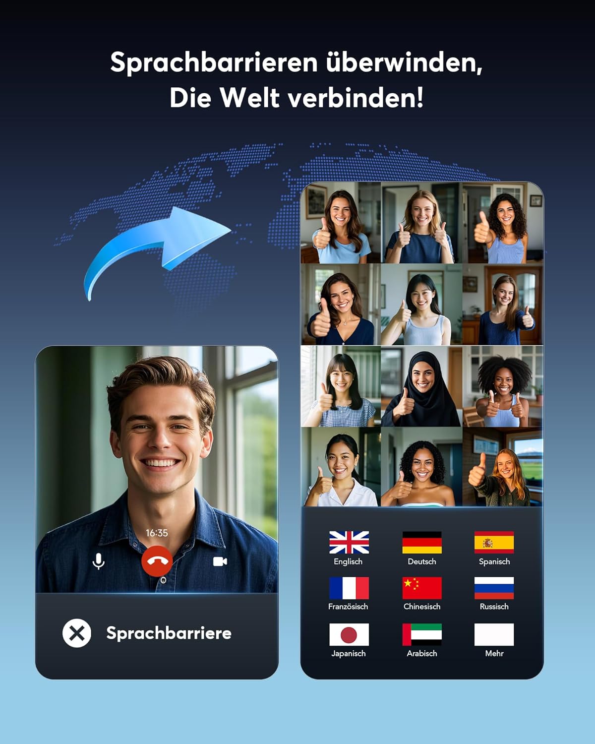 Thumbnail 3 de KI Übersetzer Kopfhörer Echtzeit – 198 Sprachen, 3-in-1 Übersetzungsgerät (Open-Ear, AI-Übersetzung, Ladecase)