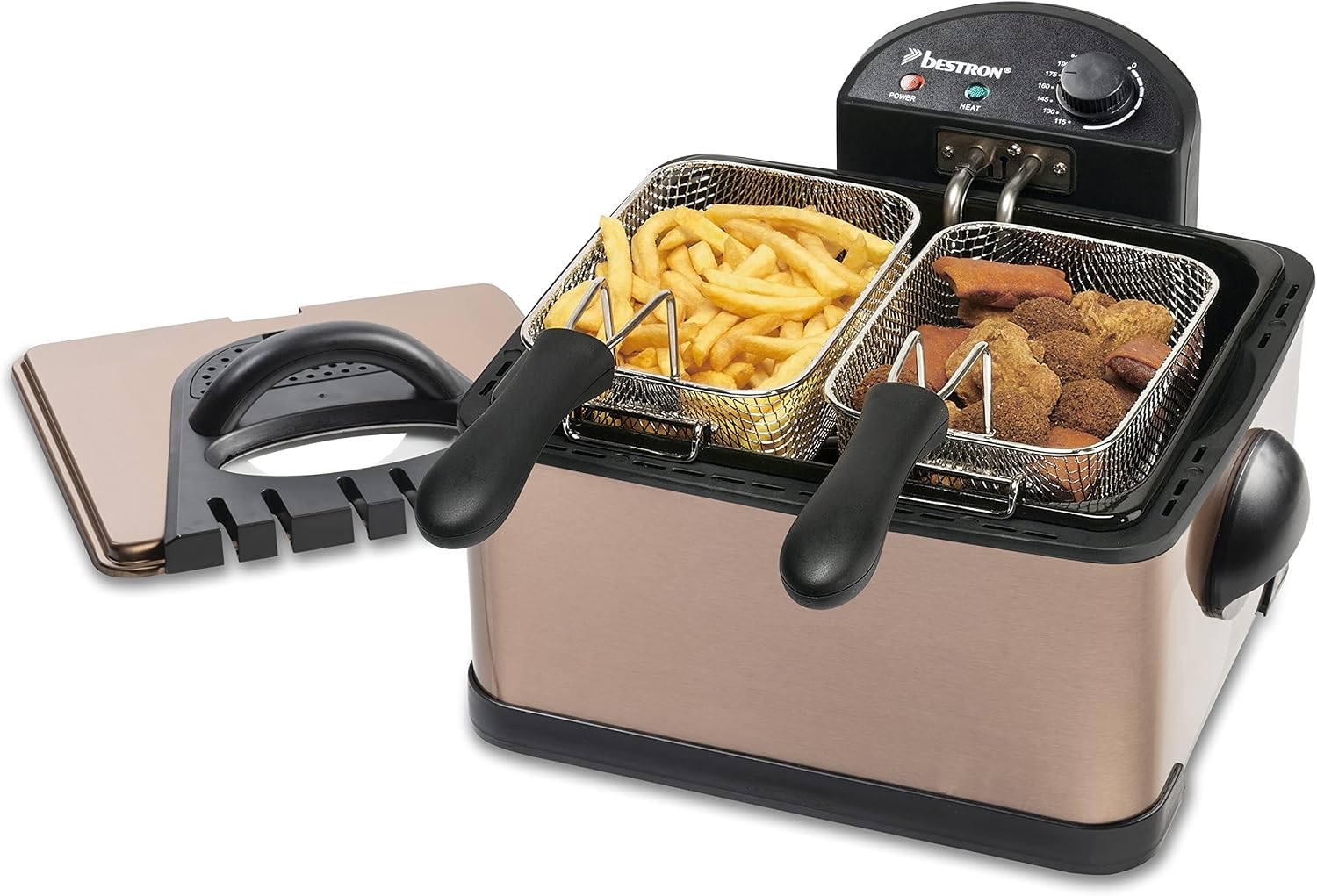 Detalle 2 de Bestron Friteuse familiale avec zone froide et 3 paniers – 4 litres, 1,5 kg/2x750 g