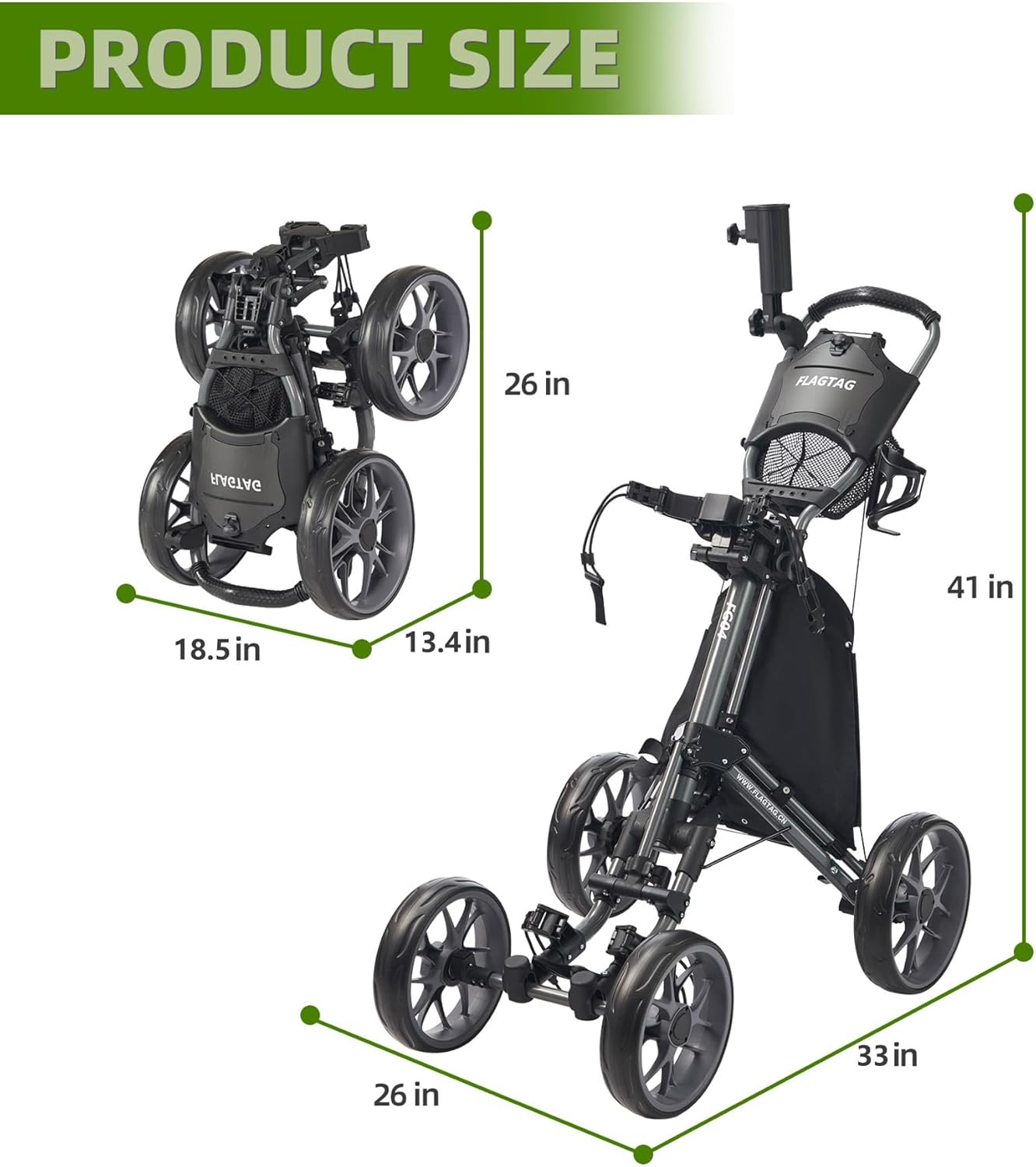 Detalle 2 de FLAGTAG 4-Wheel Golf Push Cart with One-Click Folding and Adjustable Handle