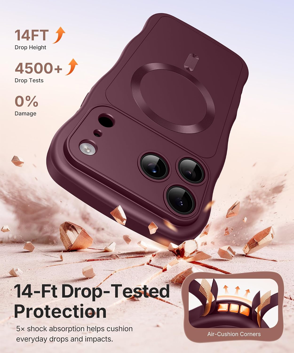 Detalle 2 de CAPRARO TPUWAVE Magnetic Case for iPhone 17/18 Pro Max, Burgundy TPU