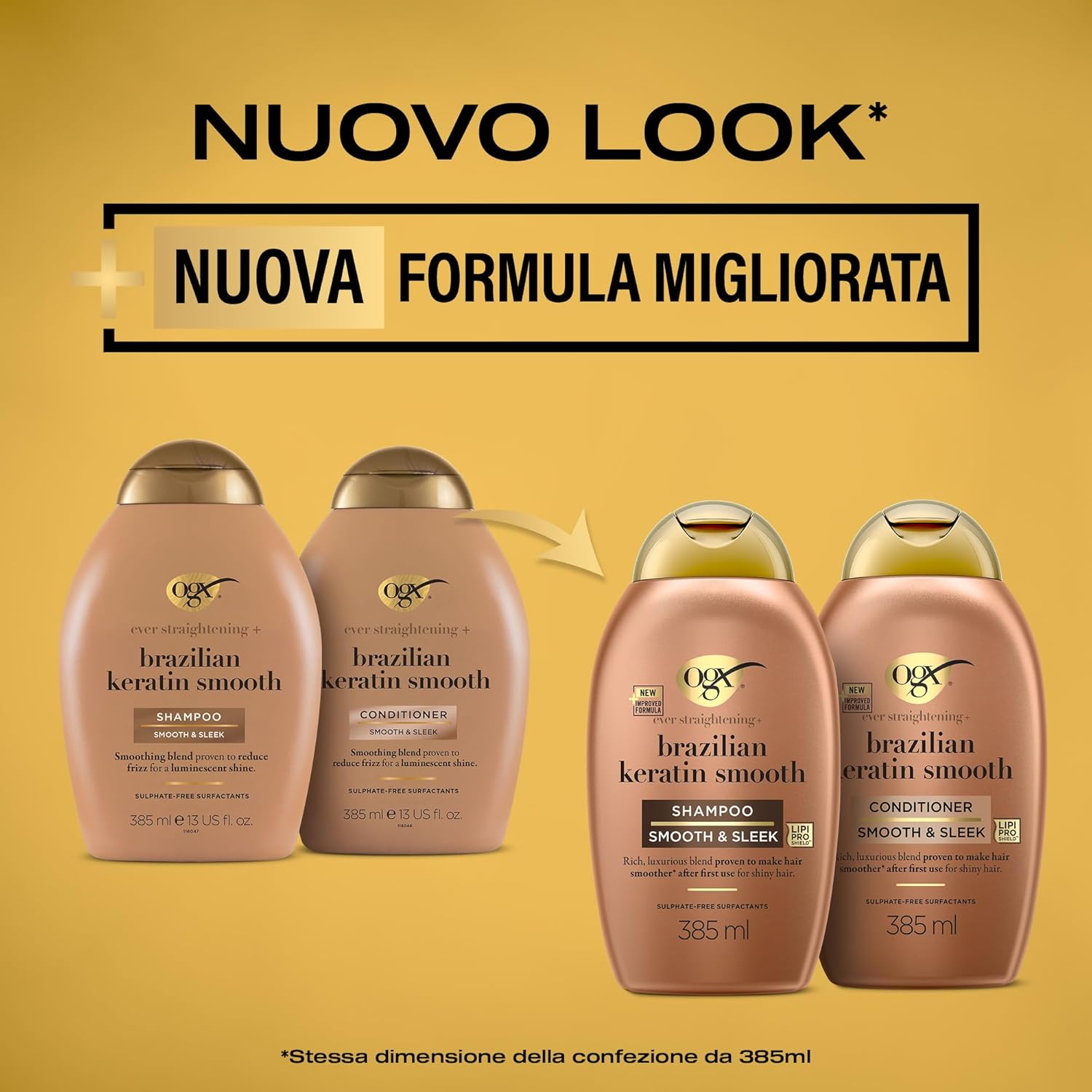Thumbnail 1 de OGX Set Shampoo e Balsamo Ever Straightening + Brazilian Keratin Smooth con Lipi Pro Shield, 2 x 385 ml