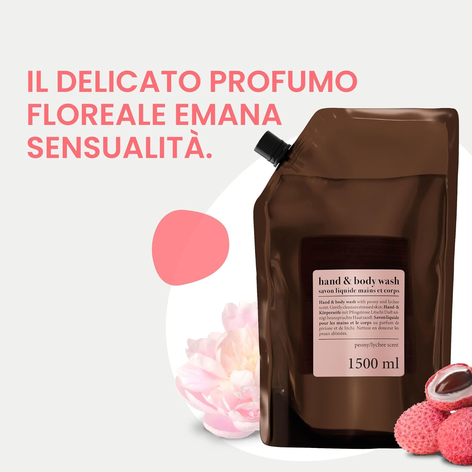 Detalle de Jean & Len Lavamani e Corpo Peonia e litchi – sapone liquido ricarica 1,5 L, vegan, senza parabeni e siliconi