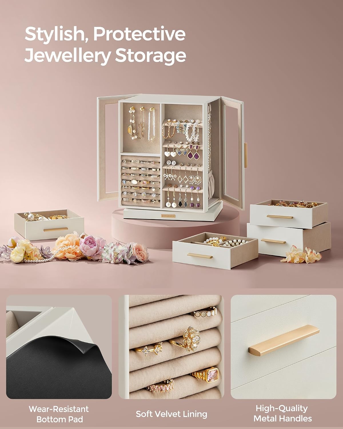 Thumbnail 4 de SONGMICS JBC170W01 360° rotating jewellery box