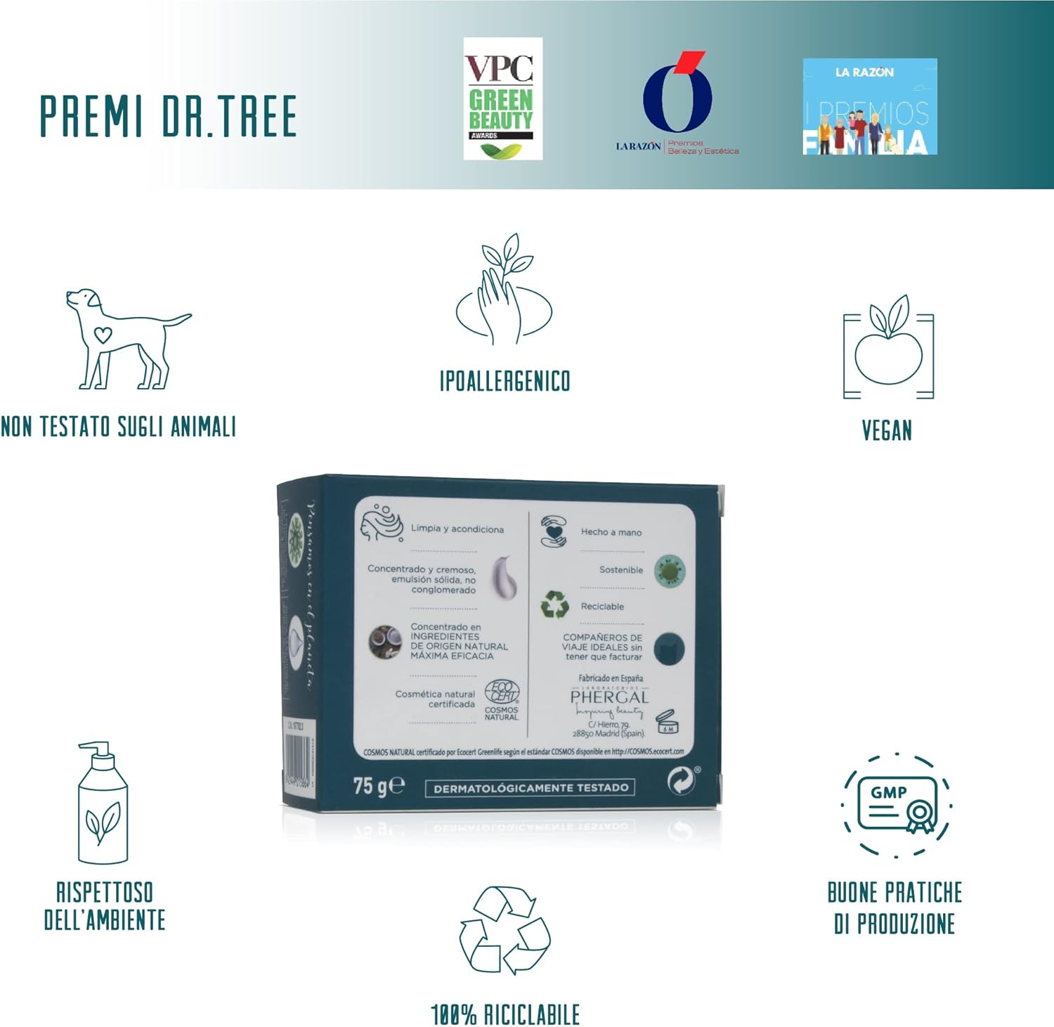 Detalle de Dr. Tree Shampoo Solido 2 in 1 Fortaleza – Shampoo e Balsamo Solidi per Capelli Fini e Deboli