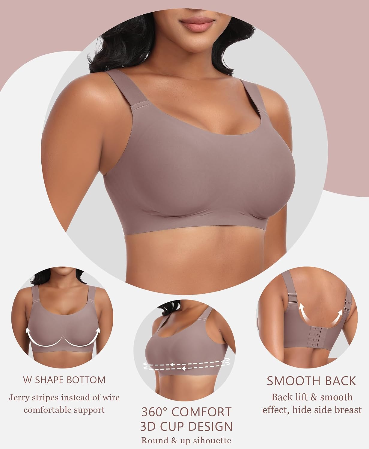 Detalle 2 de Ganado WNBR001 Wireless Seamless Bra, Full Coverage with Adjustable Straps