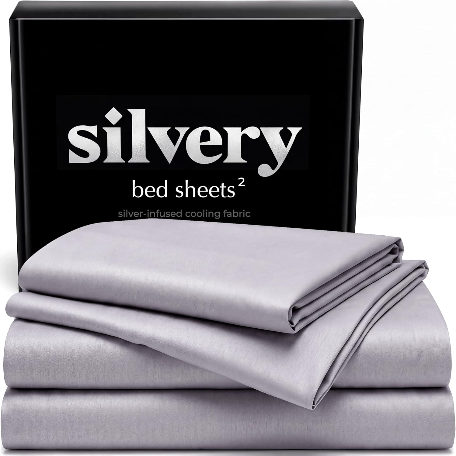 Detalle de Silvery Silver Infused Cooling Bed Sheets, Split King, 100% Lyocell