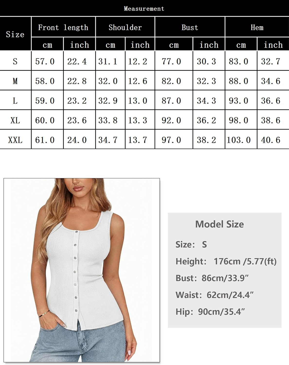 Detalle de Aottori débardeur femme côtelé sans manches à boutons, col rond et coupe slim fit