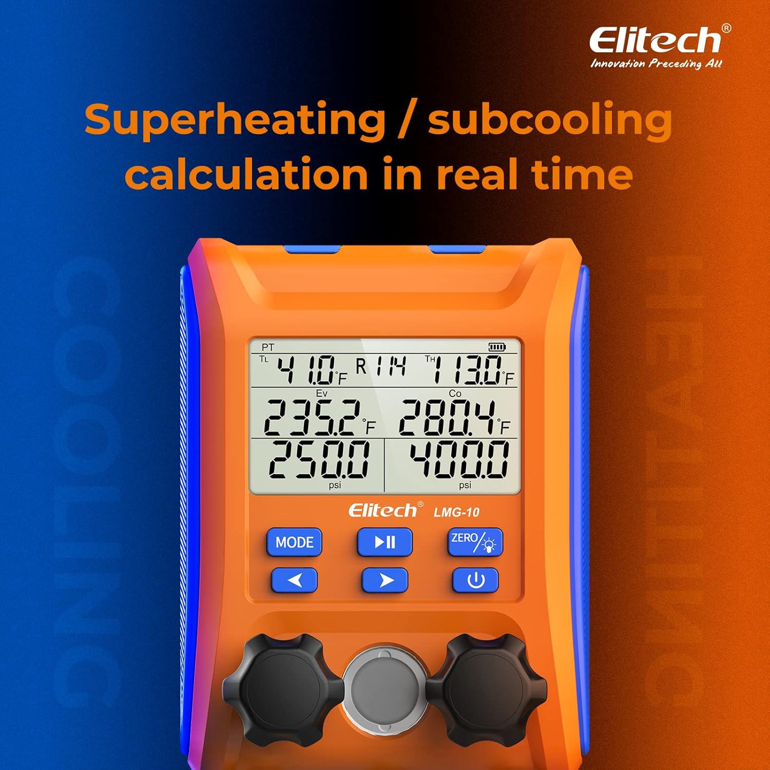 Thumbnail 3 de Elitech LMG-10Plus 2-Way Digital Manifold for HVAC Refrigerant Pressure & Superheat/Subcooling