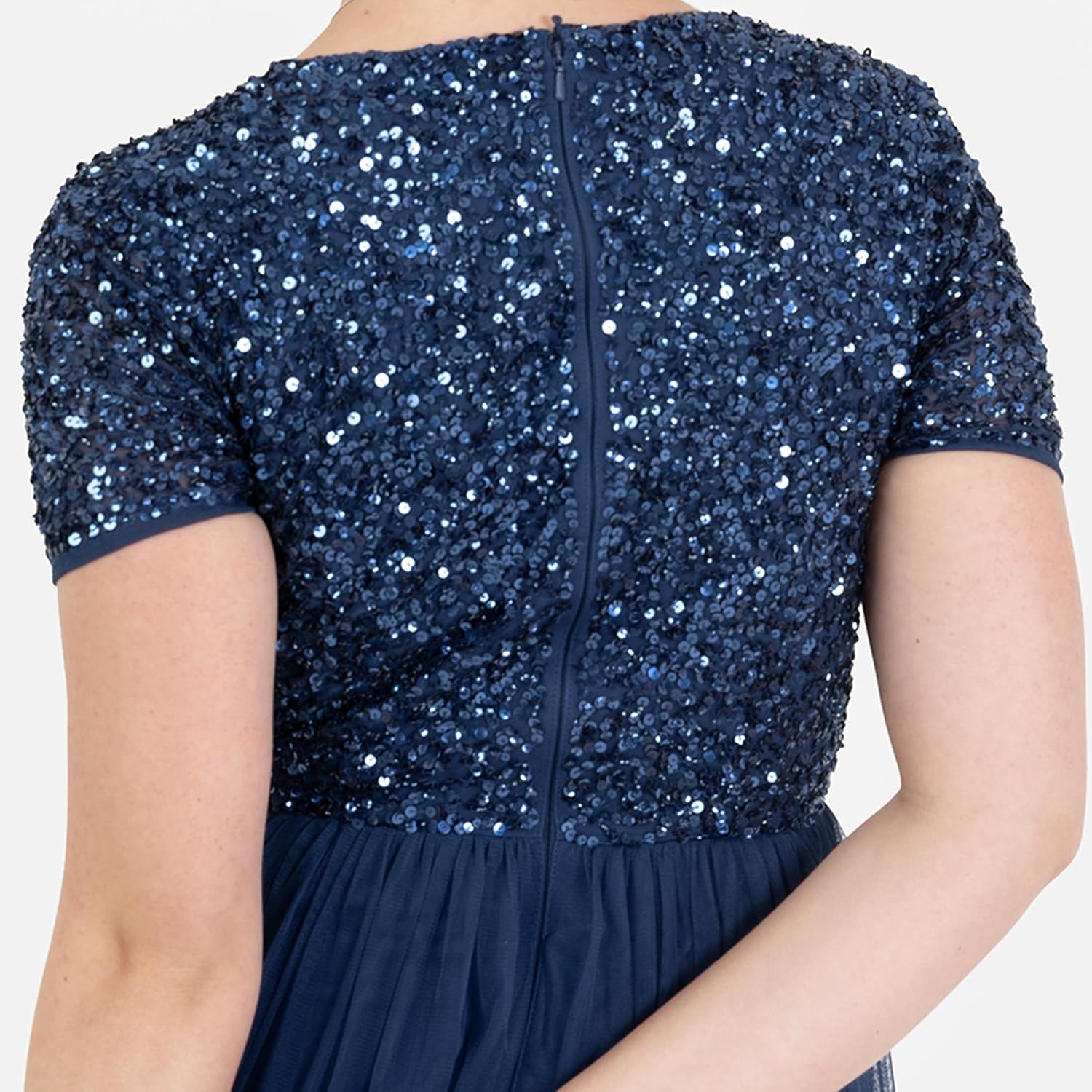 Detalle de Maya Deluxe Deluxe Women’s Sequin Empire High-Waist Short Sleeve Dress (Plus Size) for Wedding Guests