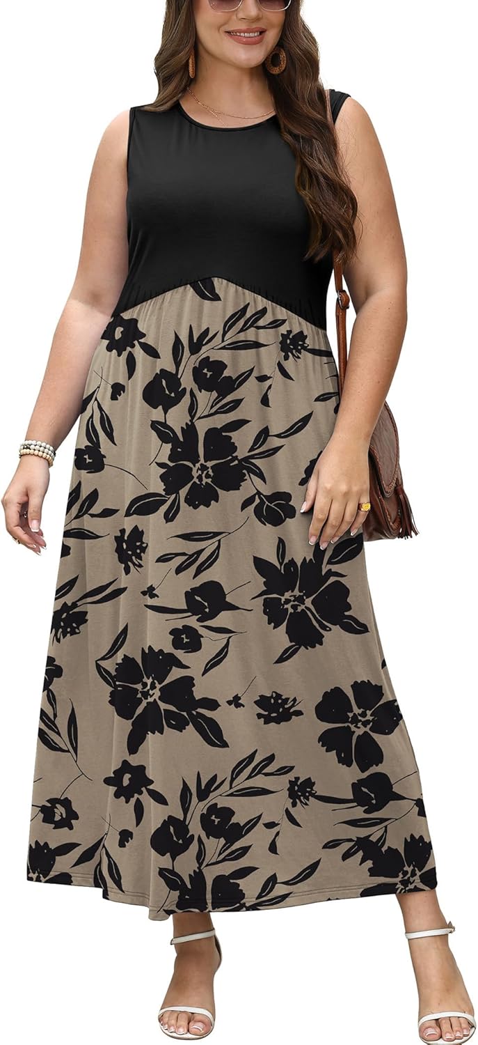 Detalle 2 de WIHOLL Summer Dresses Babydoll Maxi Dress with Pockets