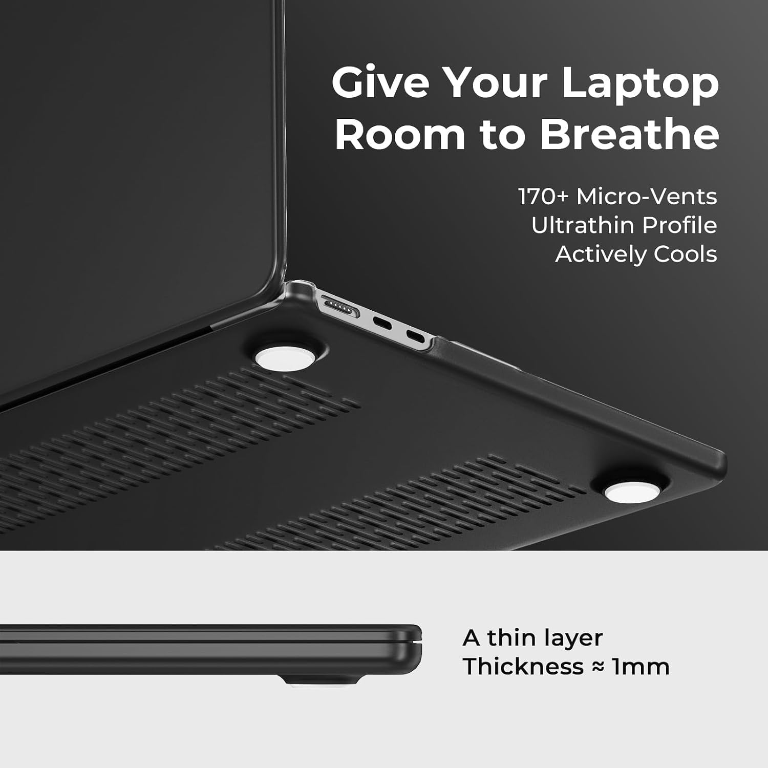 Detalle 1 de EooCoo Matte Black Case for 15-Inch MacBook Air M2–M5