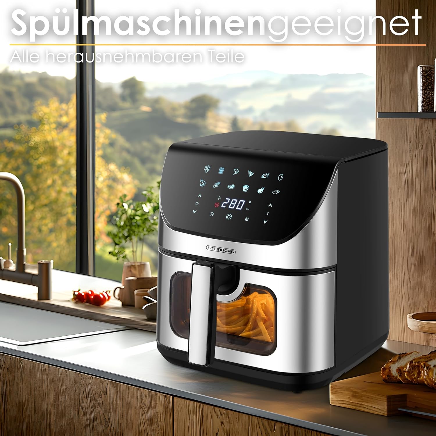 Detalle 2 de Heißluftfritteuse mit Sichtfenster – 8 Liter, 4-in-1, 60-Minuten-Timer, 60–200°C