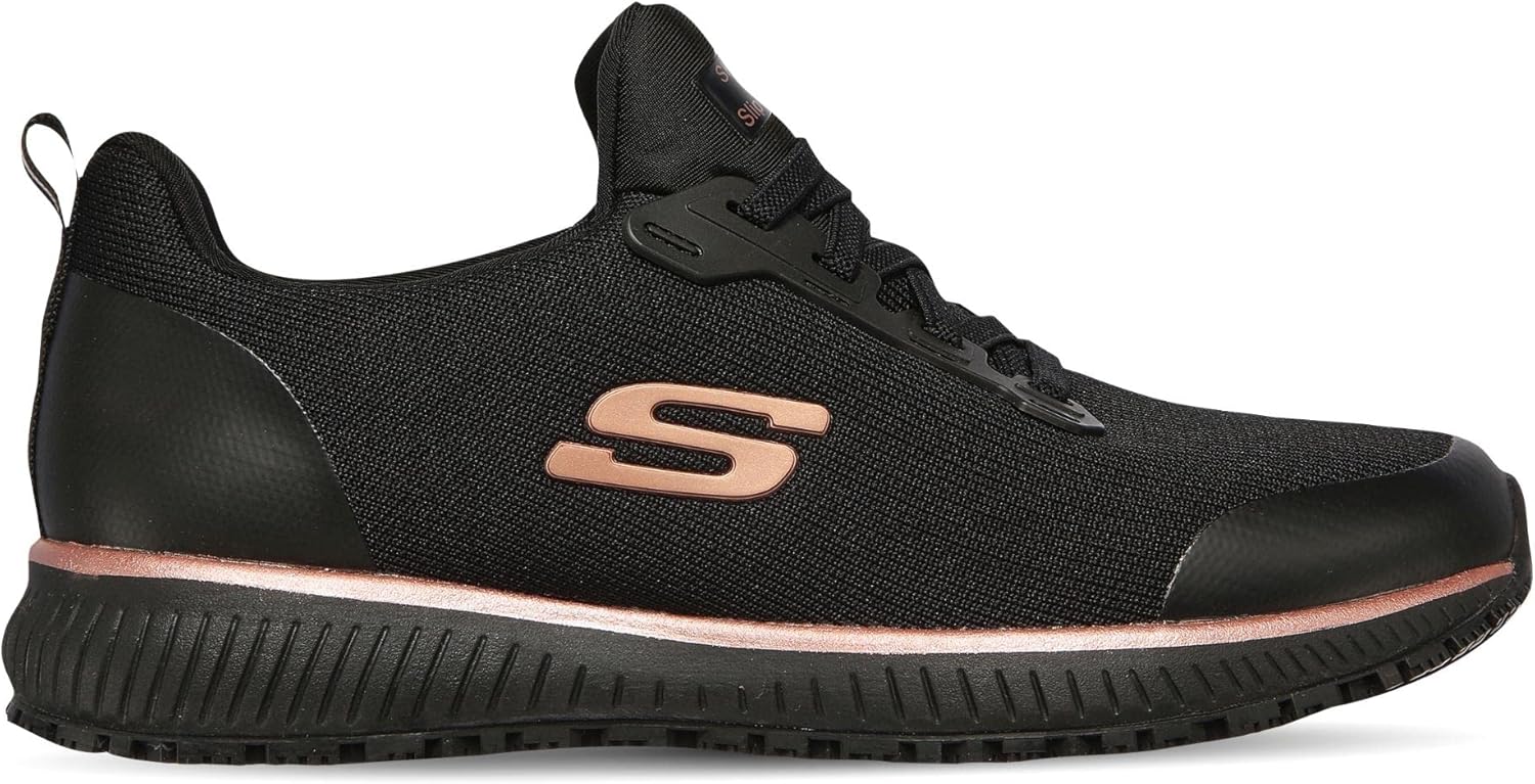 Detalle de Skechers SQUAD SR para mujer (Black Flat Knit / Rose Gold Trim) talla 39 EU