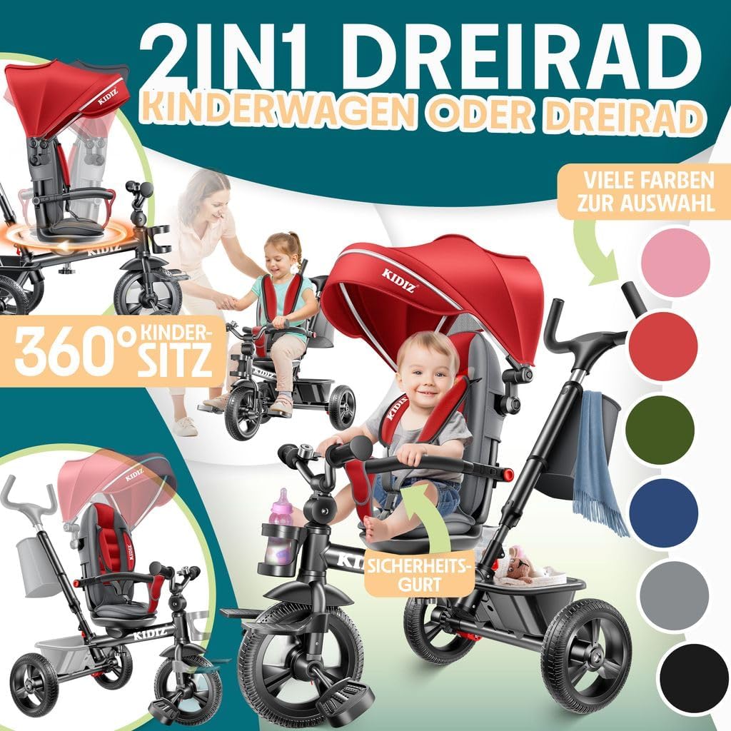 Detalle de KIDIZ Dreirad 6in1 Kinderdreirad ab 9 Monaten