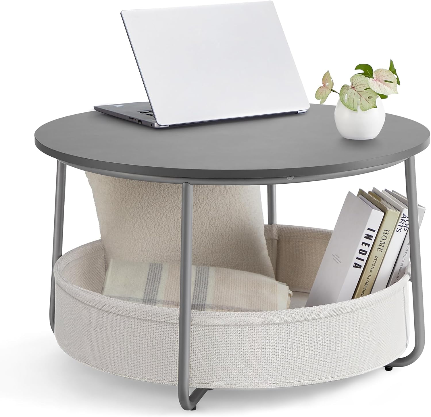 VASAGLE LCT244G01 Couchtisch rund mit Stauraum 75 cm