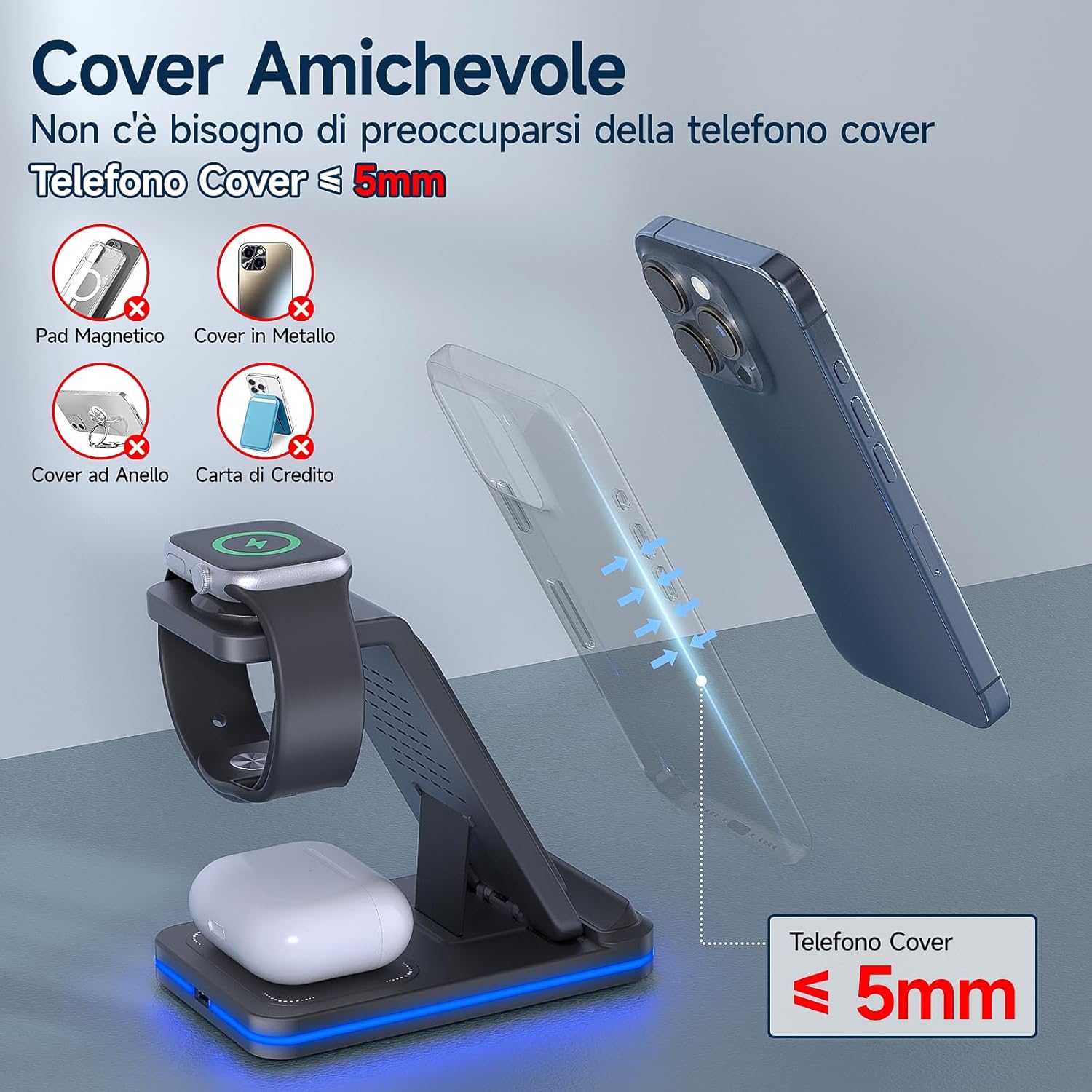 Thumbnail 3 de Stazione di Ricarica 3 in 1 MANKIW: ricarica Wireless per iPhone, Apple Watch e AirPods