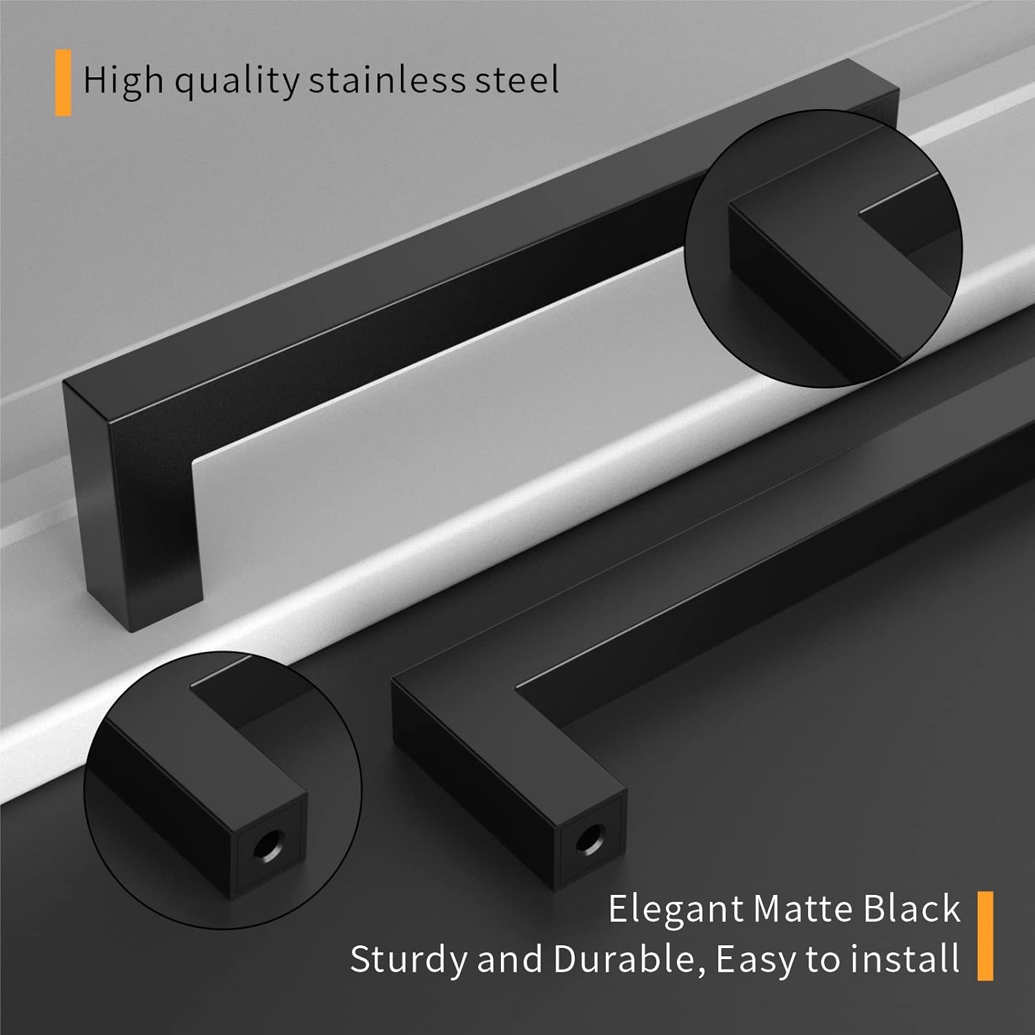 Detalle de Amerdeco 10er-Set Möbelgriffe Schwarz aus Edelstahl (256 mm Bohrlochabstand) für Schrank, Schublade & Tür