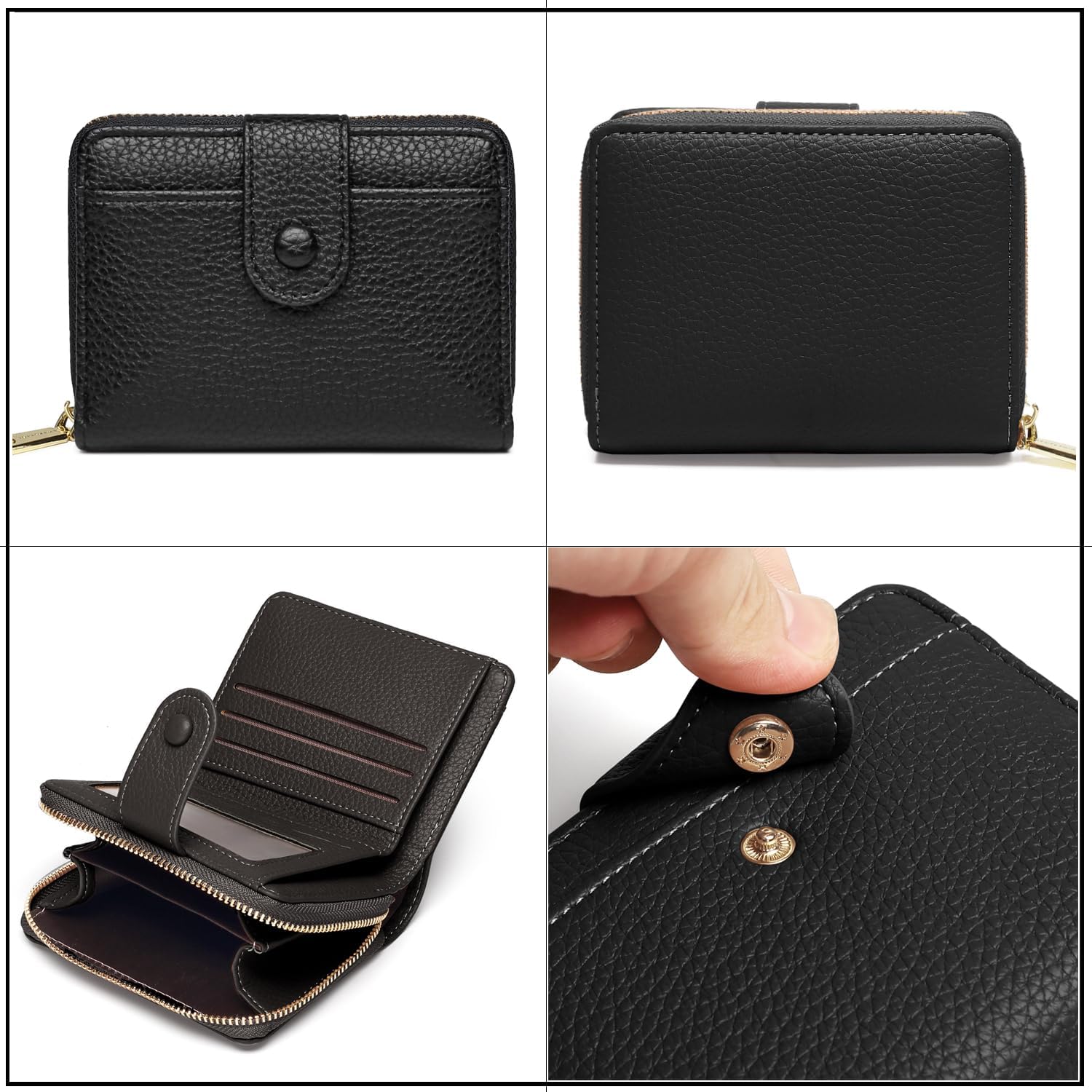 Detalle de ANYWN Geldbörse Damen klein aus weichem Leder Portemonnaie schwarz 👛