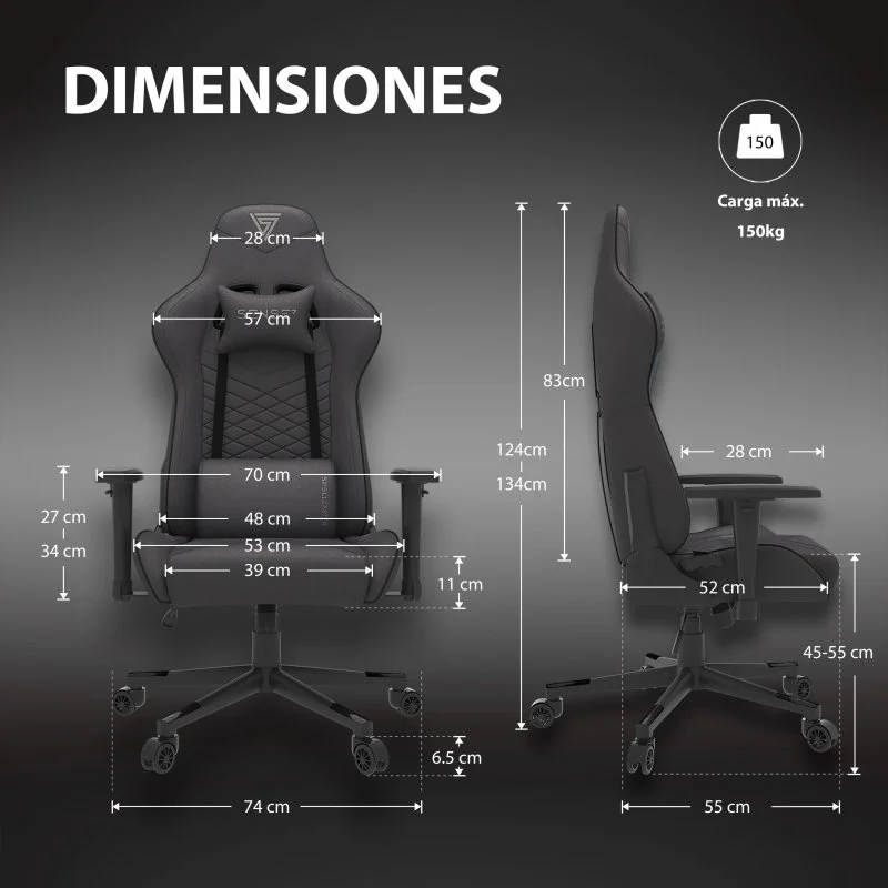 Detalle 2 de SENSE7 Spellcaster: Silla Gaming de Ecopiel Ergonómica, ajuste y soporte lumbar en negro