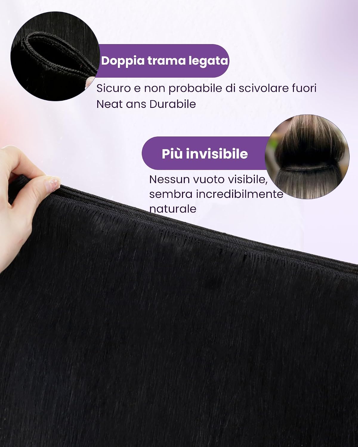 Detalle de LaaVoo Extension Capelli Veri in Tessitura Tessitura Nero Jet 60 cm 120 g (matassa Remy, Weft)
