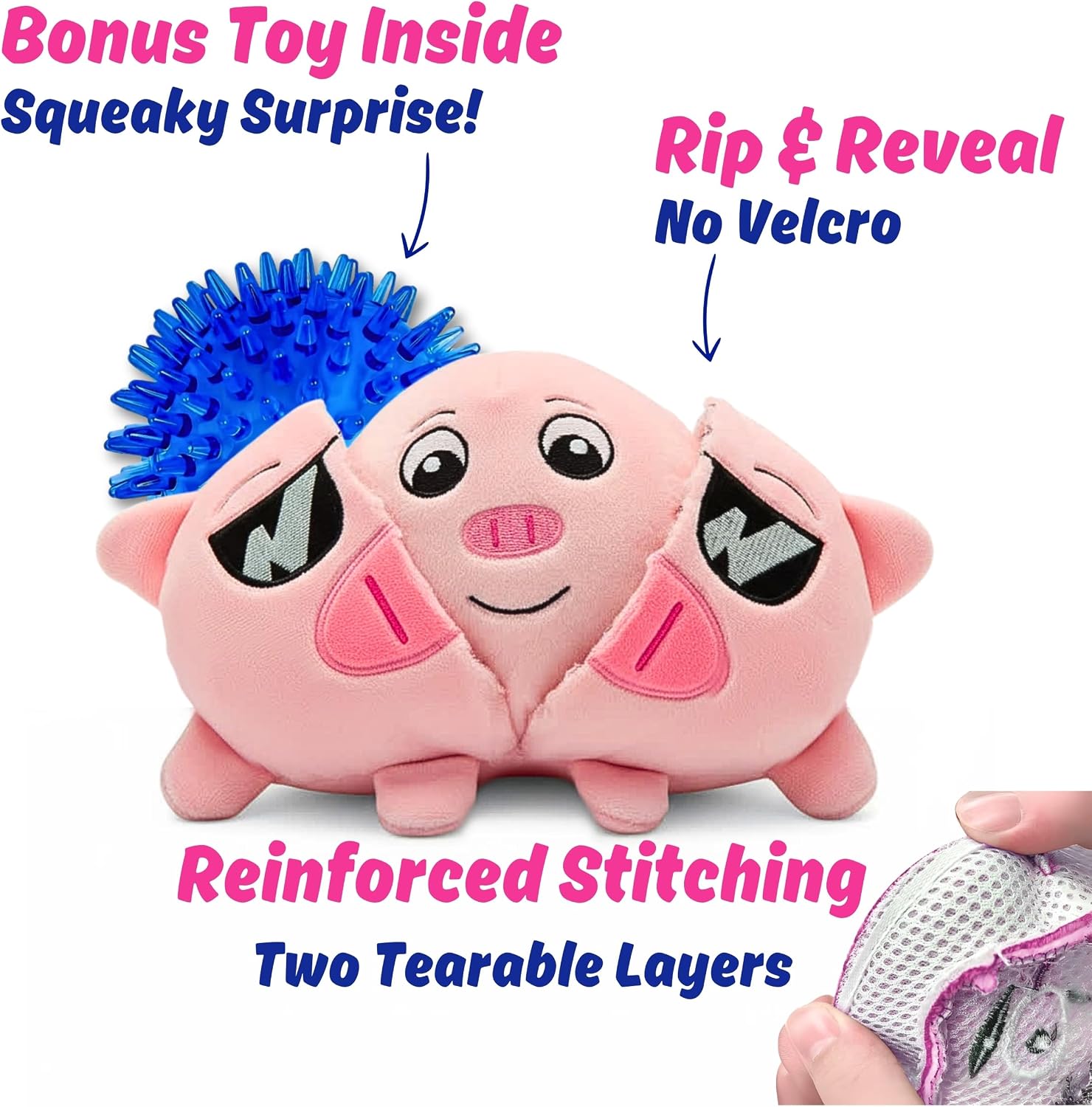 Thumbnail 6 de PeppyPawz Piggy 3-in-1 Plush Dog Chew Toy – Durable Squeaky Toy with No Stuffing