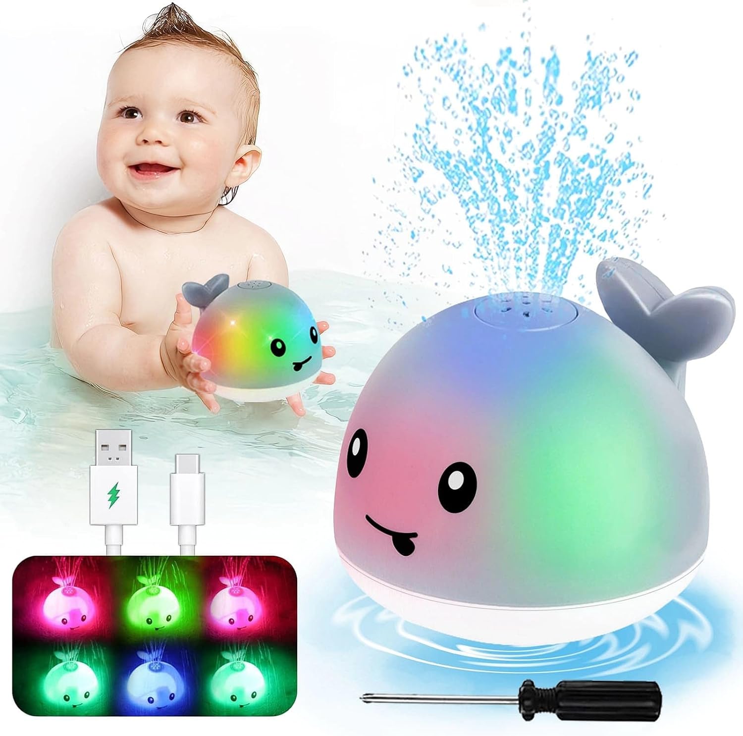 Light Up Whale Bath Toy for 1-3 Years