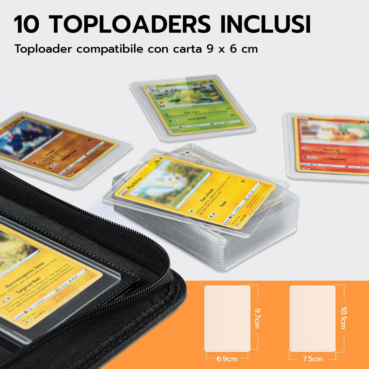 Thumbnail 6 de Tolesum Raccoglitore Toploader 3"x4" con zip e 10 toploader, 9 pagine (216 posti) per Magic, YuGi Oh e TCG