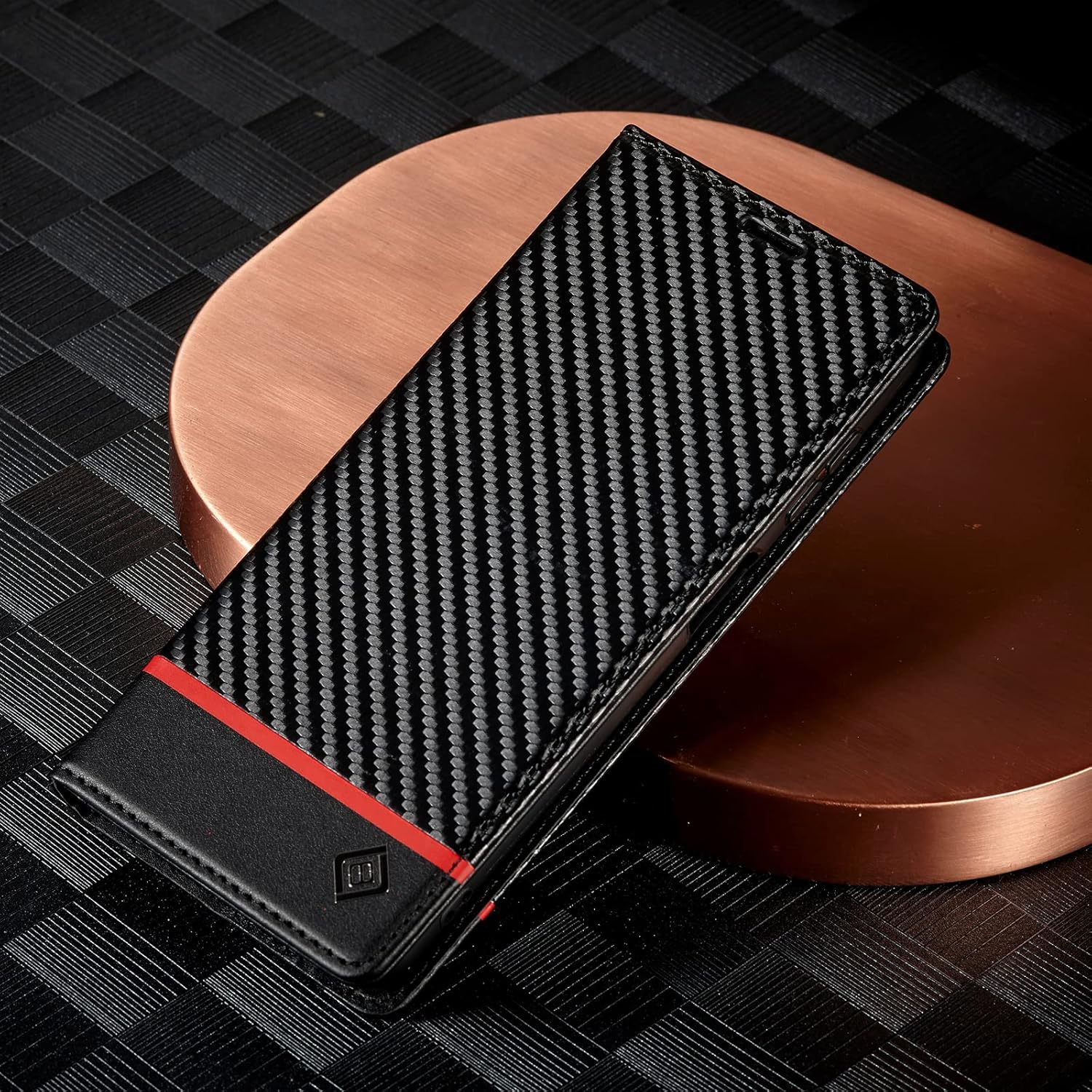 Detalle 2 de ZTOFERA Wallet Case for Samsung Galaxy A55 5G: Carbon Fibre Flip with Card Holder and Magnetic Closure