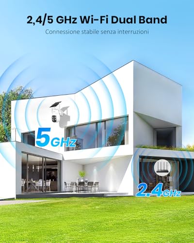 Detalle de MROWLY Telecamera Wi-Fi Esterno 2 in 1 con Pannello Solare: 4MP/2.5K, Copertura 360°, Visione Notturna a Colori e Rilevamento PIR